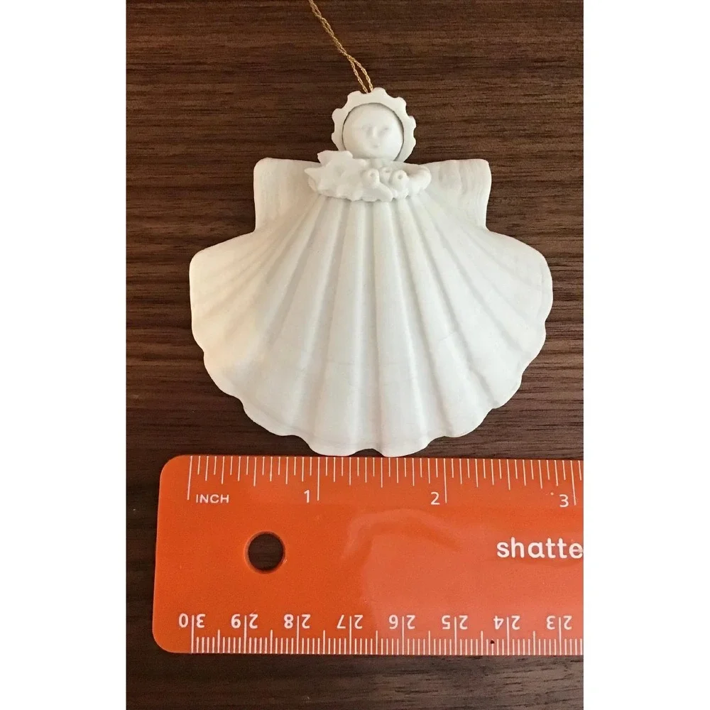 Vintage Maragert Furloug Bisque Porcelain Angel Ornaments Set of 3 White Shell